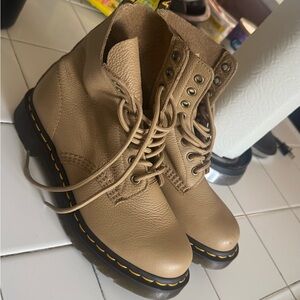Dr. Martens Beige Lace-Up Combat Boots